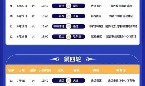 开云-东北超常规赛赛程公布：大连队将主场迎战沈阳队